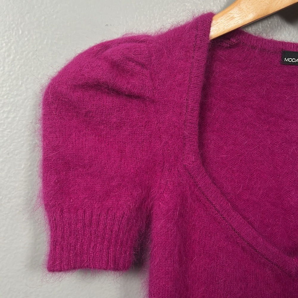 Moda International Angora Blend Sweater Sweat heart neckline size XS puff sleeve - Picture 7 of 11